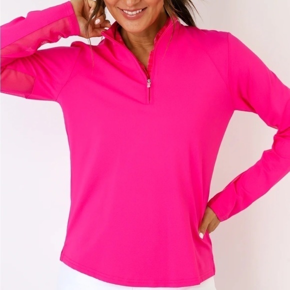 SanSoleil UV50+ Raglan Long Sleeve Quarter-Zip Top Barbie Pink Size S - Picture 12 of 14